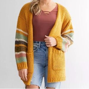 DAVI & DANI Mustard Multicolor Women's Cardigan